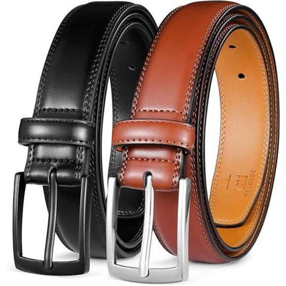 Mens Leather Dress Belt 2Pack Handmade Genuine Leather Work Business Casual - Picture 8 of 8